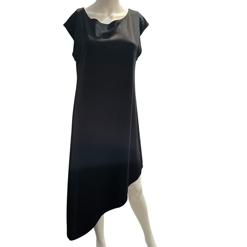 Bryn Walker Zia Tunic Dress Black Bamboo Cotton Blend Assemetrical Midi L Lagen